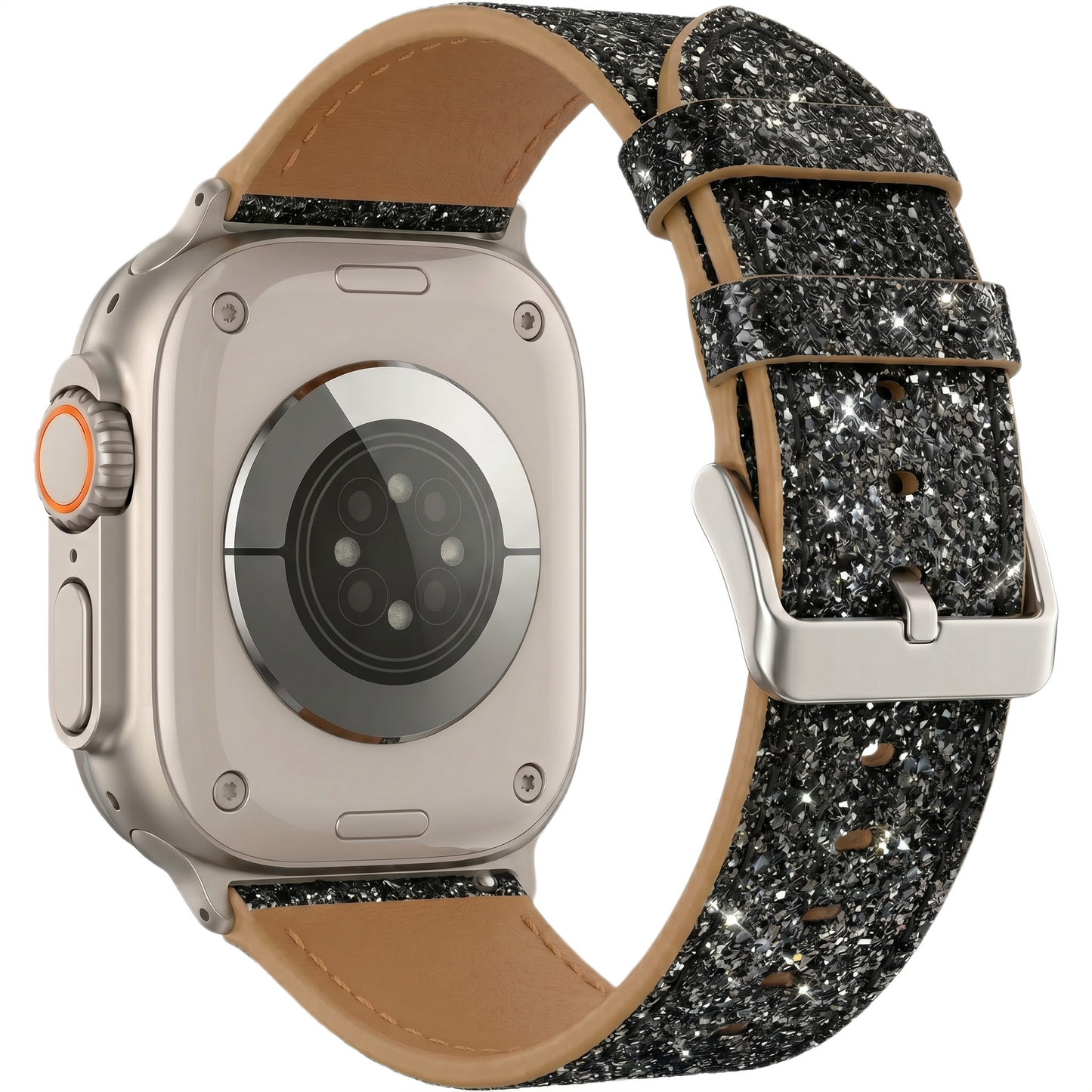 MOMO Glitter watch band with buckle, stylish accessory for smartwatches, featuring sparkling glitter design and adjustable strap.