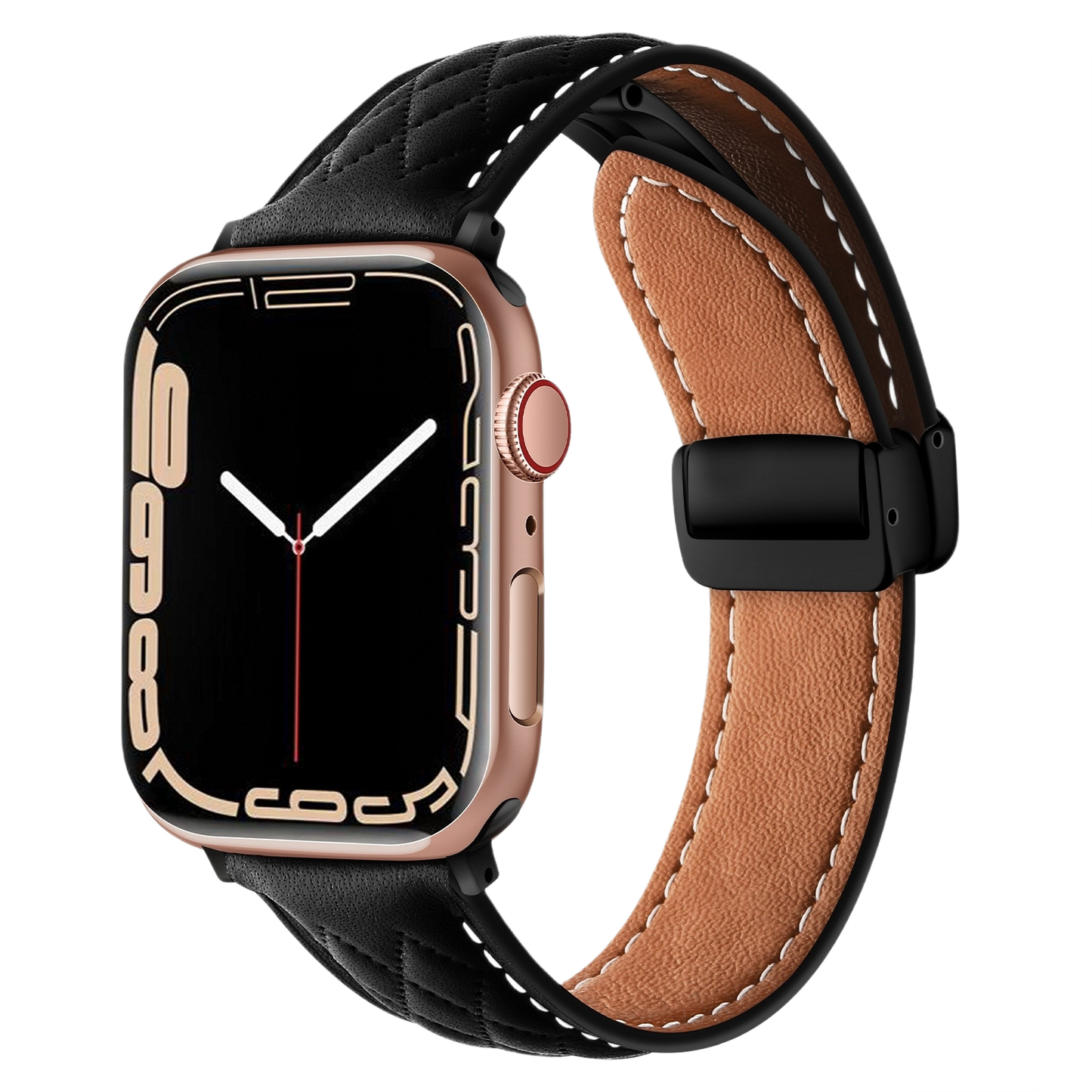 MOMO textured leather watch band MD-09 with detailed stitching and a sleek clasp, designed for stylish wristwear.