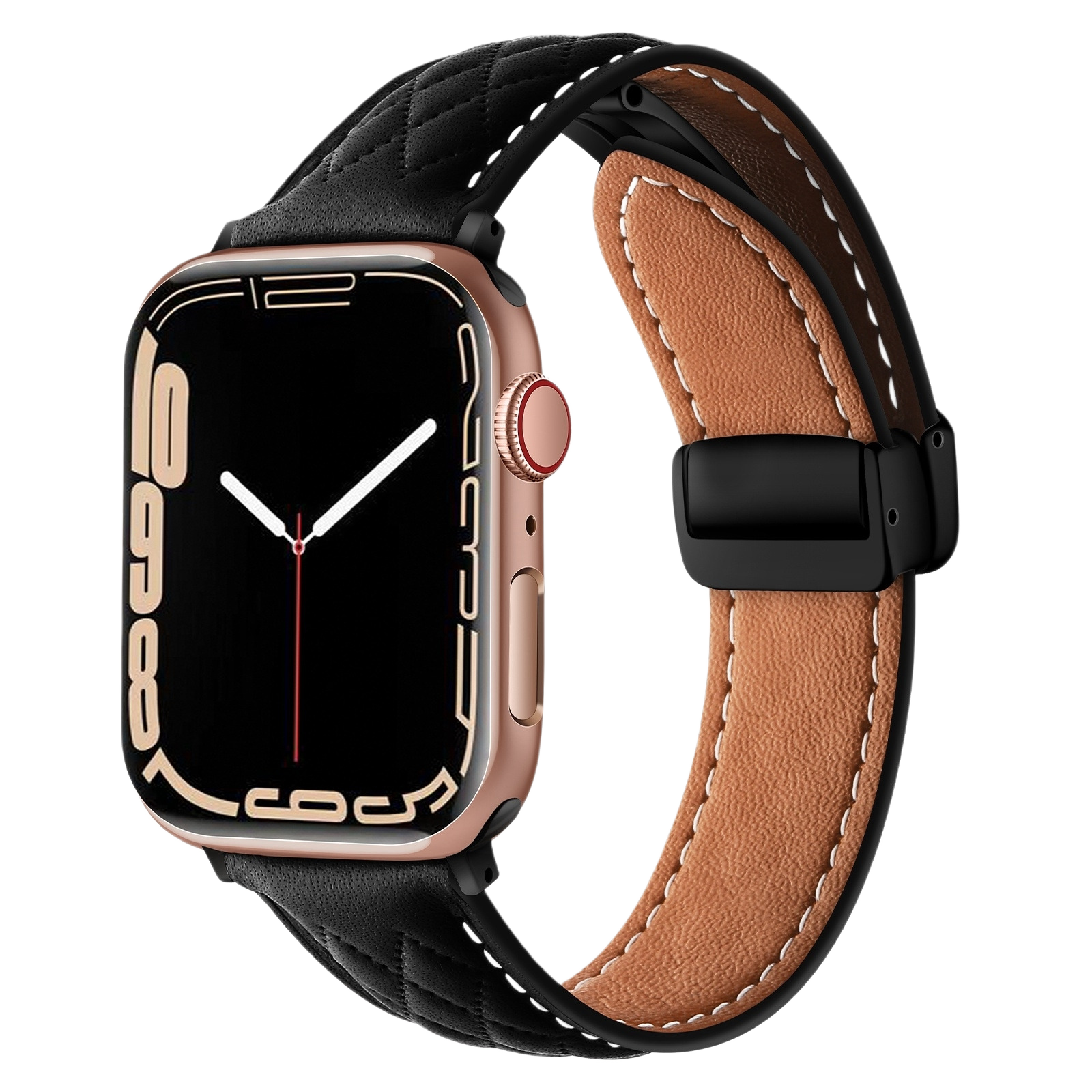 MOMO textured leather watch band MD-09 with detailed stitching and a sleek clasp, designed for stylish wristwear.