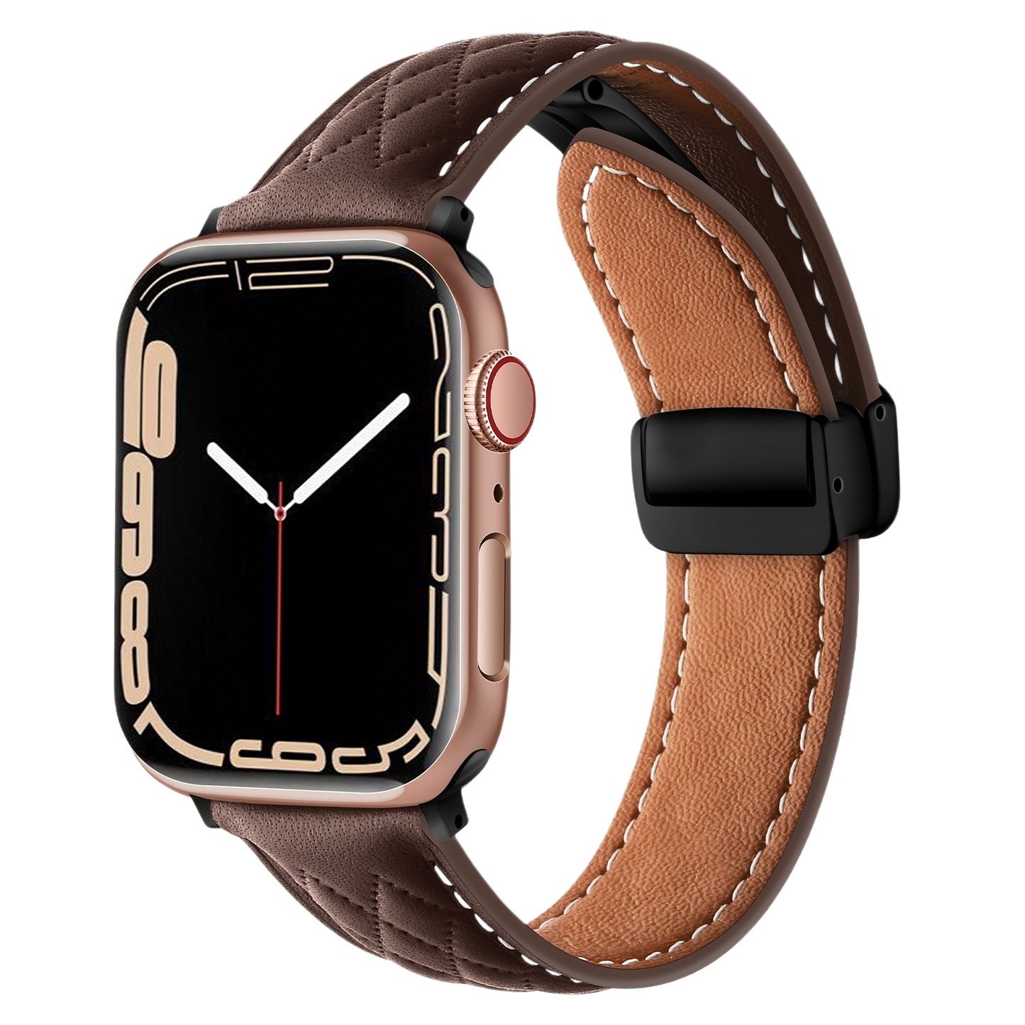 MOMO textured leather watch band MD-09 with detailed stitching, showing close-up of brown leather strap on a neutral background.