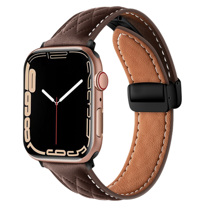 MOMO textured leather watch band MD-09 with detailed stitching, showing close-up of brown leather strap on a neutral background.