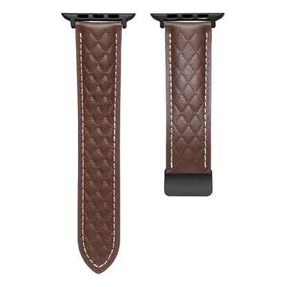 MOMO textured leather watch band MD-09 with detailed stitching and rich brown finish, designed for a comfortable fit and stylish look.