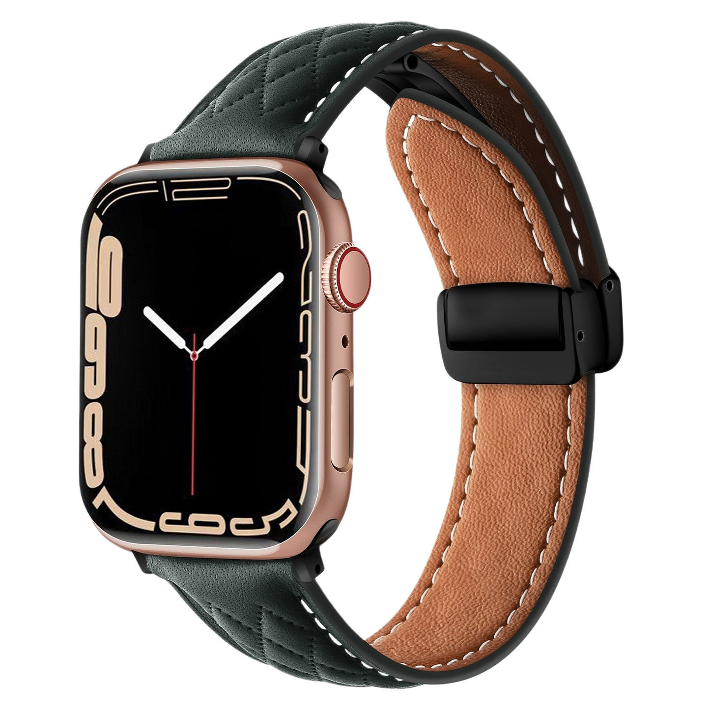 MOMO textured leather watch band MD-09 with detailed stitching and a buckle closure, shown in close-up from the side.