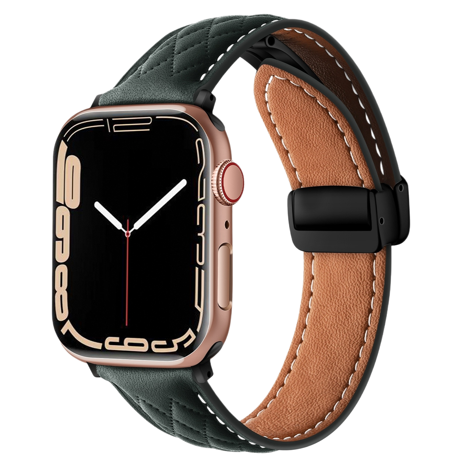MOMO textured leather watch band MD-09 with detailed stitching and a buckle closure, shown in close-up from the side.