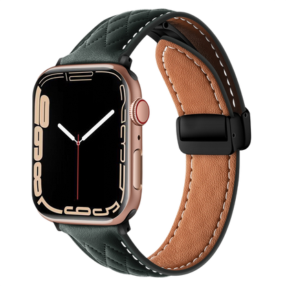 MOMO textured leather watch band MD-09 with detailed stitching and a buckle closure, shown in close-up from the side.