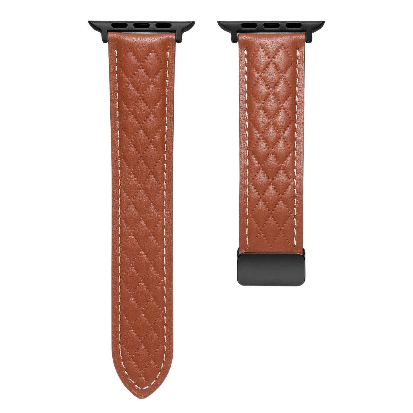MOMO textured leather watch band MD-09 with stitched detailing, shown in a close-up view with a rich brown finish.