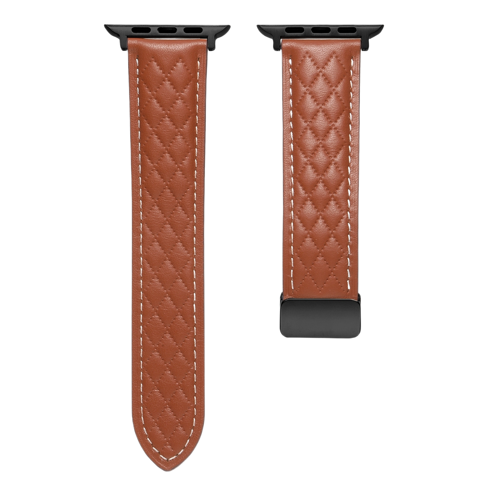 MOMO textured leather watch band MD-09 with stitched detailing, shown in a close-up view with a rich brown finish.