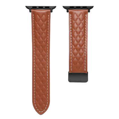 MOMO textured leather watch band MD-09 with stitched detailing, shown in a close-up view with a rich brown finish.