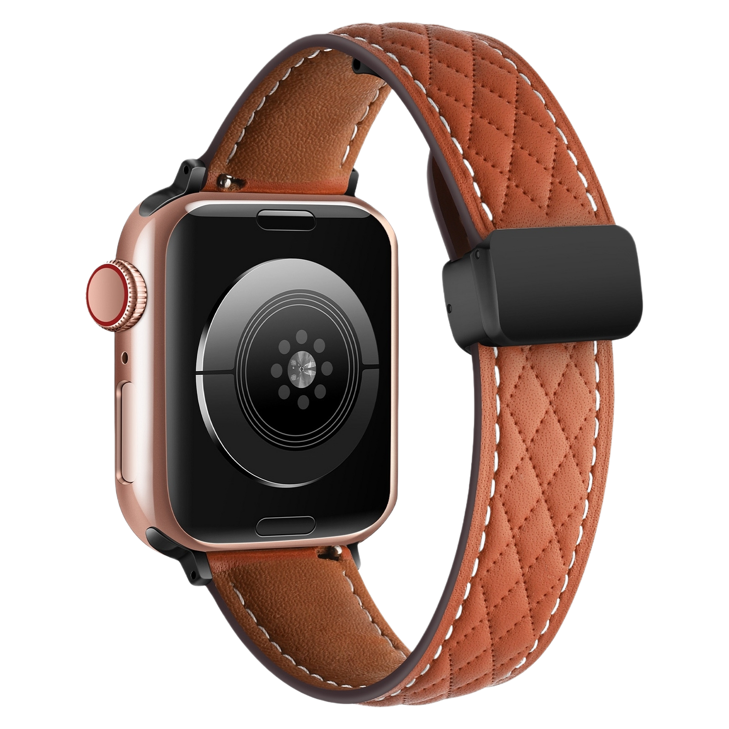Close-up of MOMO textured leather watch band MD-09 showing detailed brown leather with subtle grain texture.