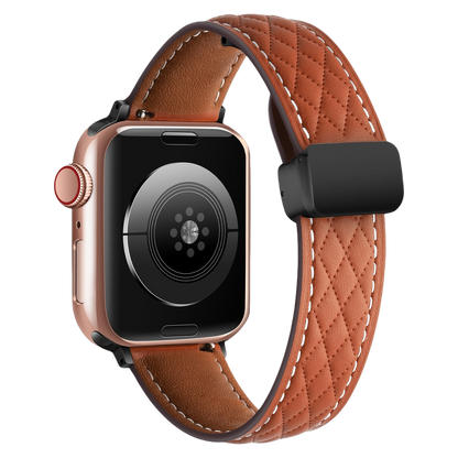 Close-up of MOMO textured leather watch band MD-09 showing detailed brown leather with subtle grain texture.