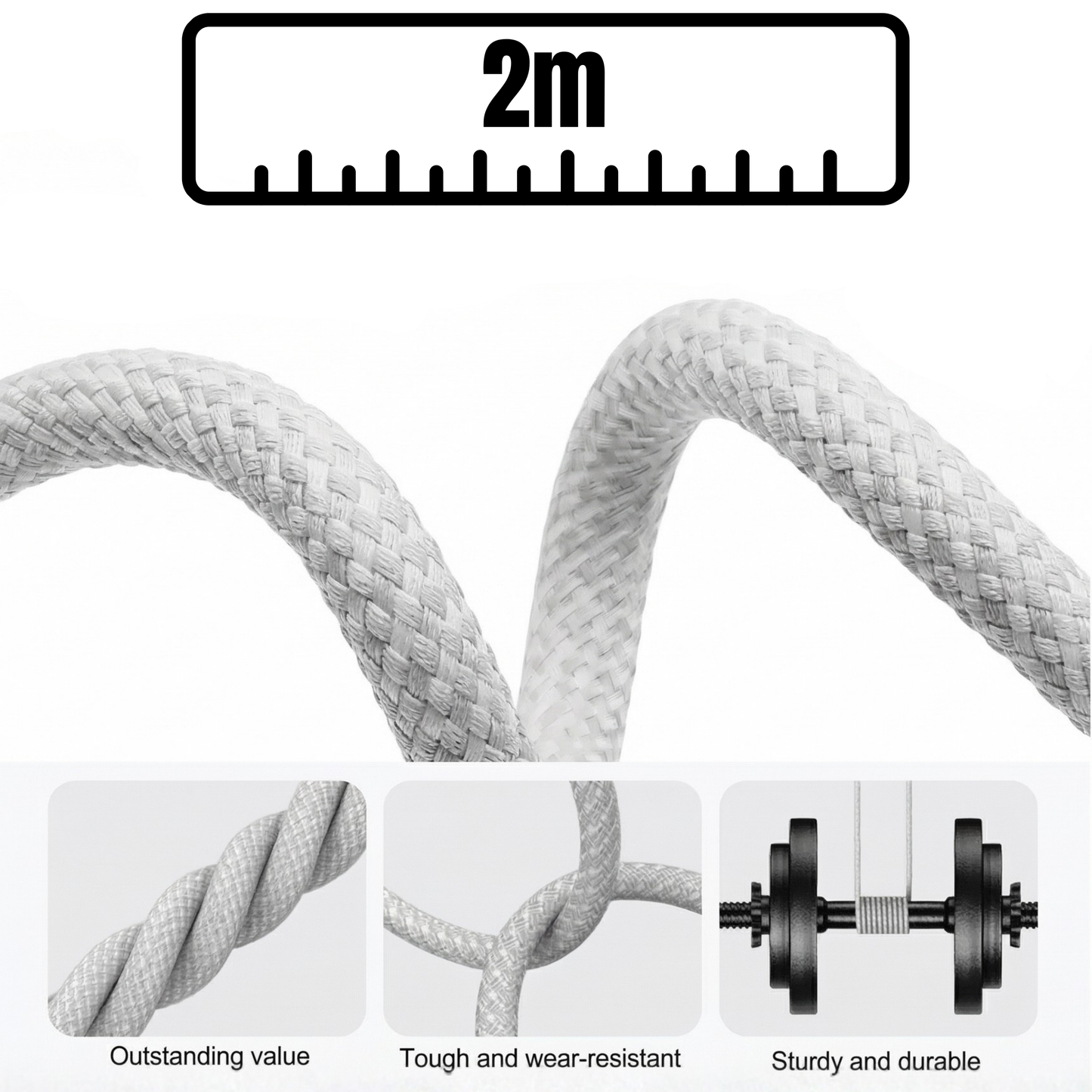 MOMO 30W USB-C to Lightning braided charging cable, 2 meters long, durable and tangle-free design for Apple devices.