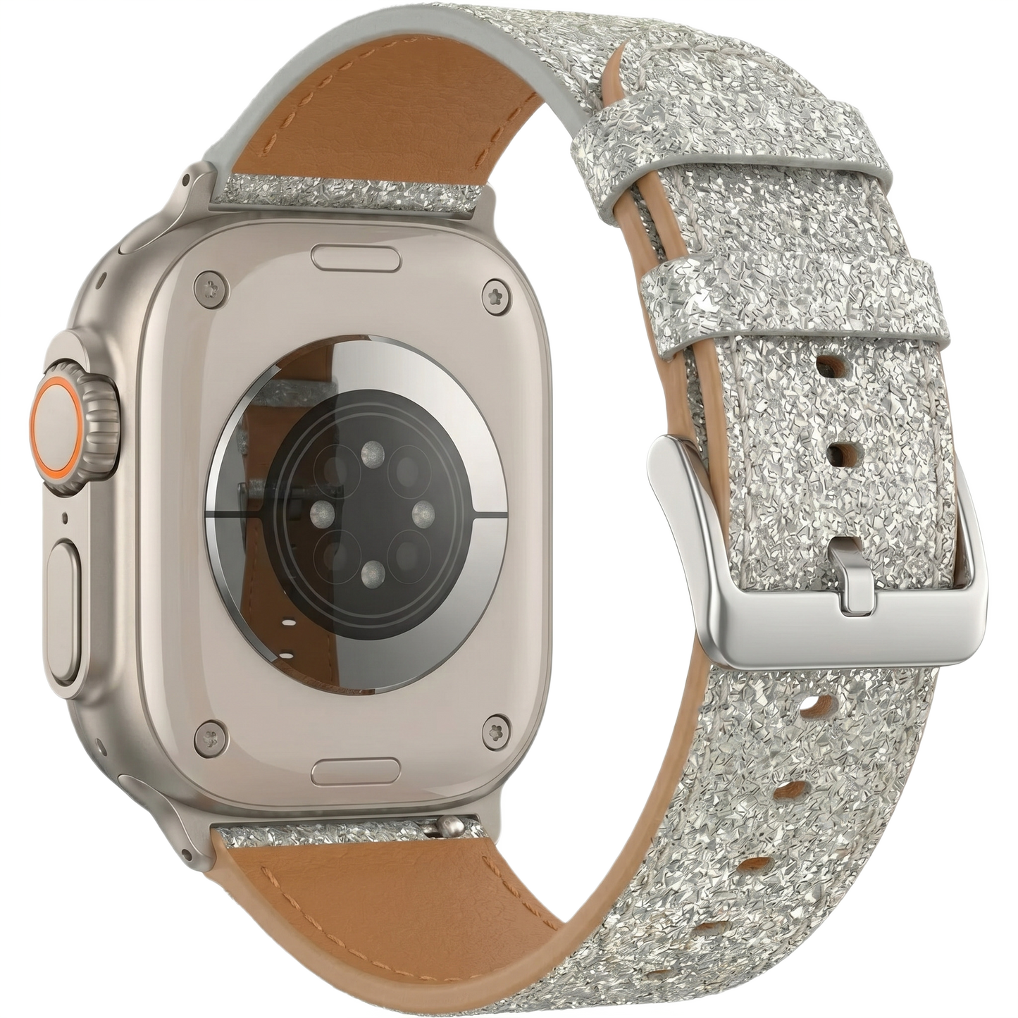 MOMO Glitter Watch Band with Buckle in a shiny, sparkly design on a white background, showing the strap with buckle detail.
