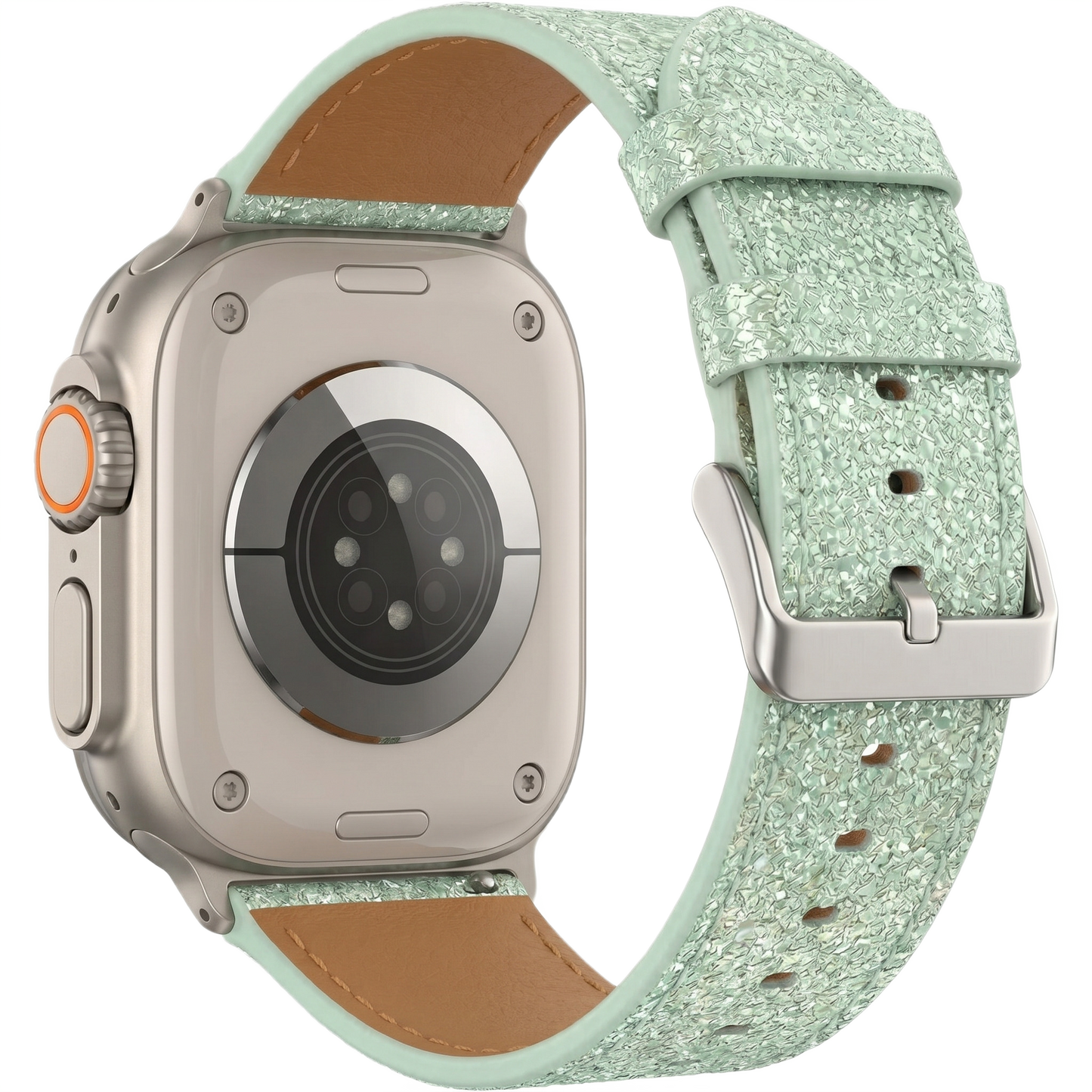 MOMO glitter watch band with buckle, stylish accessory for matching smartwatch or casual watch, sparkly and fashionable.
