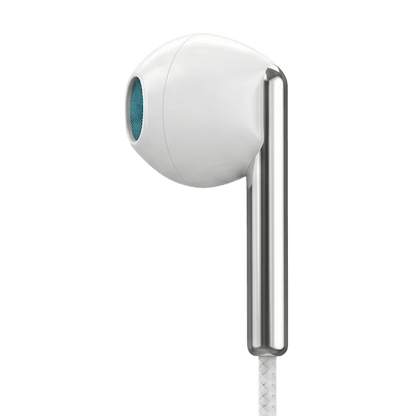 Wired MOMO earphones with HD sound and braided cable, showing sleek black design and in-ear earbuds with inline remote.