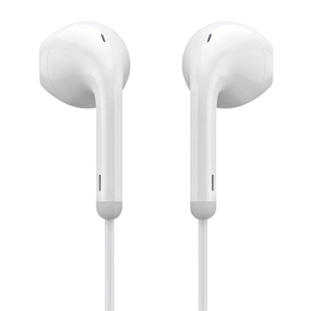 Wired MOMO earphones with HD microphone and remote control, showing sleek black design and in-ear fit.