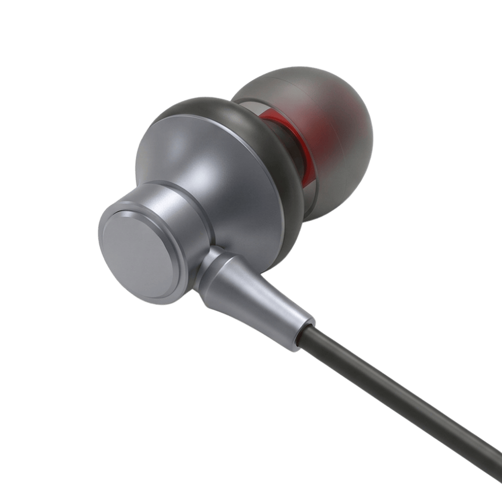 MOMO wired in-ear earbuds with noise isolation and built-in microphone, shown in black with inline control.